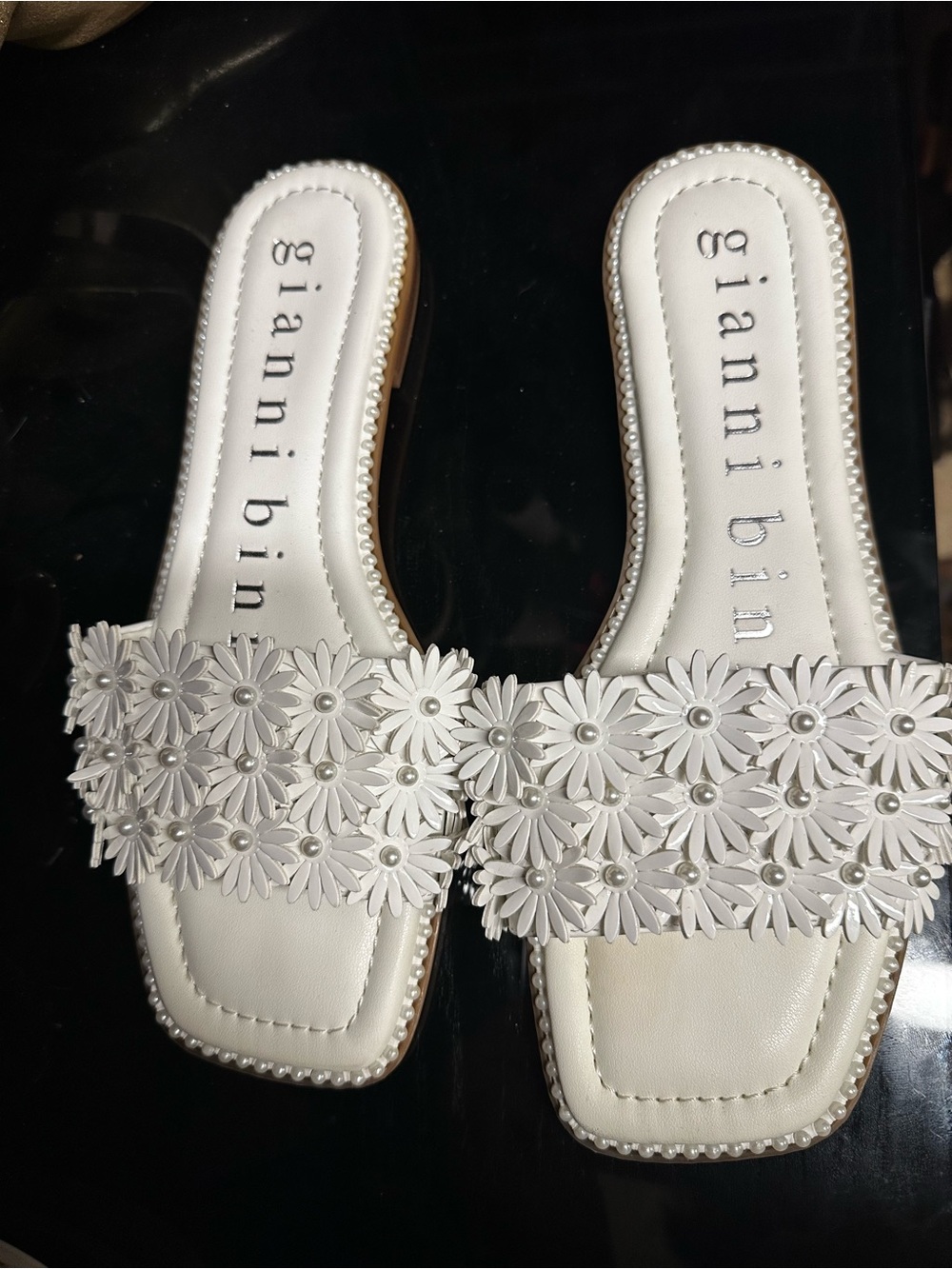Gianni Bini White Floral Slide Mules